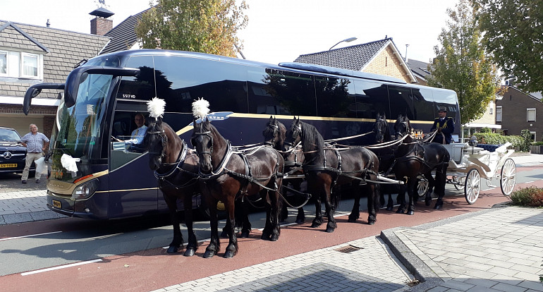 Trouwvervoer, oude en moderne koetsen bij elkaar