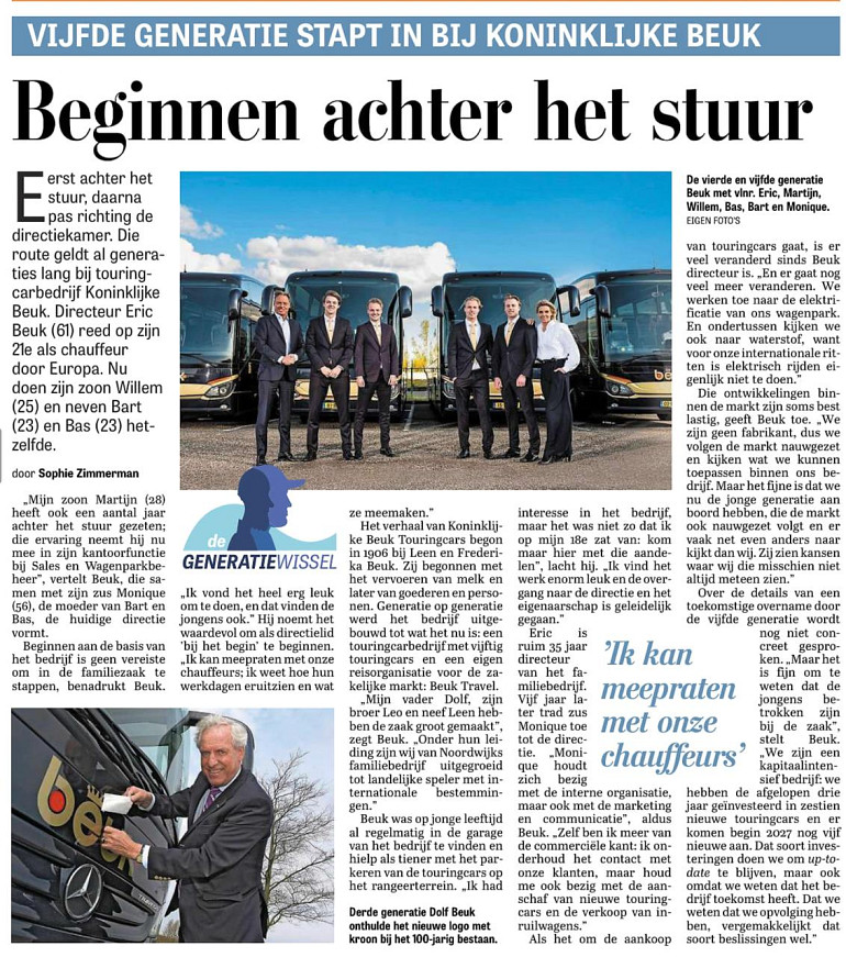 Interview Telegraaf, Vijfde generatie stapt in bij Koninklijke Beuk, Beginnen achter het stuur